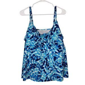 Blue Tie-Dye Croft & Barrow Tankini Top 3X With Adjustable Straps